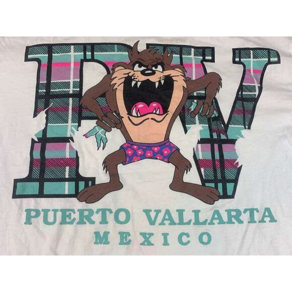 Hectors Men Large Vintage 90's Plaid Tazmanian Devil Puerto Vallarta Mexico - Picture 11 of 12